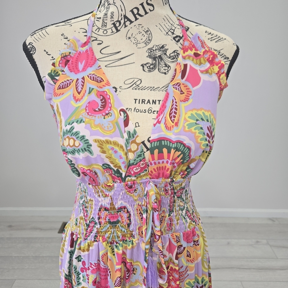 Chelsea & Violet Pink Multicolor Floral Halter Maxi Dress Size X Large NWT - Picture 5 of 9